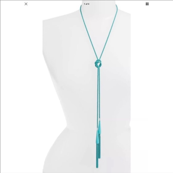NWT KENDRA SCOTT Phara Aqua Matte Lariat Necklace - Picture 2 of 4